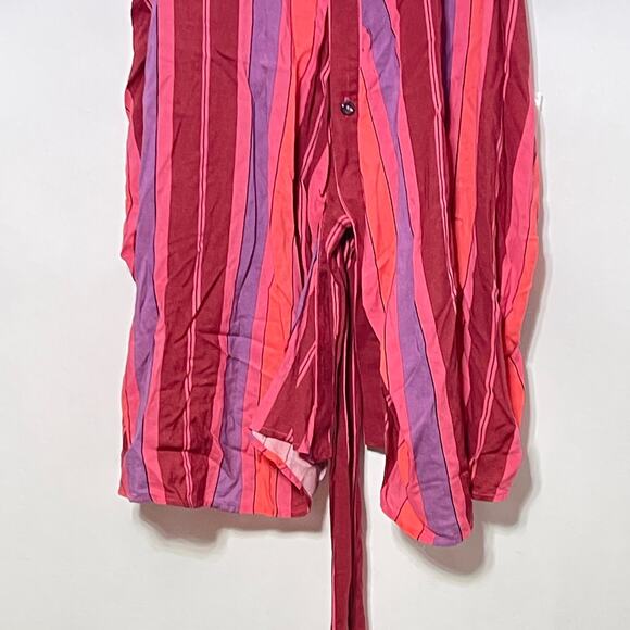 Free People Button Down Wrap Shirt Women Small Pink Stripe Mackenzie Floral Tank - Picture 9 of 14
